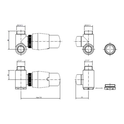 P.M.H. INTER-LB - Ventiel met thermostatische kop INTER links/zwart