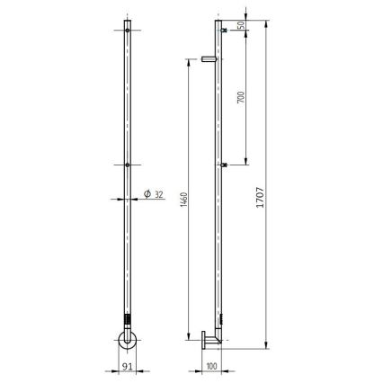 P.M.H. OL1B - Sèche-serviettes électrique OLE 24W/230V 170 cm IP44 noir
