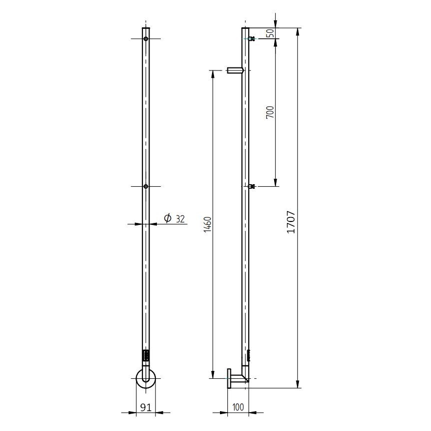 P.M.H. OL1SS - Elektrische handdoekdroger OLE 24W/230V 170 cm IP44 gepolijst RVS