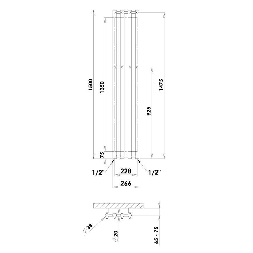 P.M.H. R2C - Handdoekradiator (ladder) ROSENDAL 350 W, 150 cm, glanzend chroom