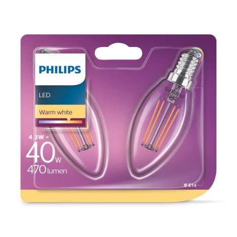 PACK 2x Ampoule LED Philips E14/4,3W/230V 2700K
