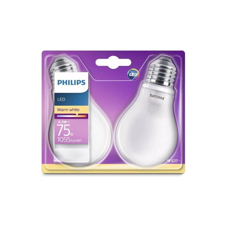 PACK 2x Ampoule LED Philips E27/8,5W/230V 2700K