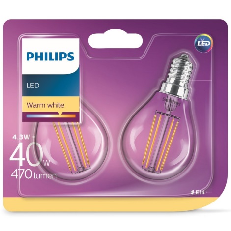 PACK 2x Ampoule LED VINTAGE Philips E14/4,3W/230V 2700K