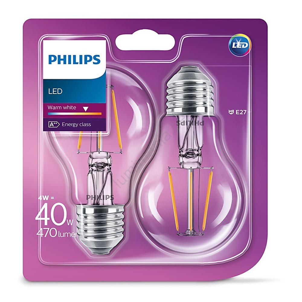 PACK 2x Ampoule LED VINTAGE Philips E27/4W/230V 2700K Lumimania