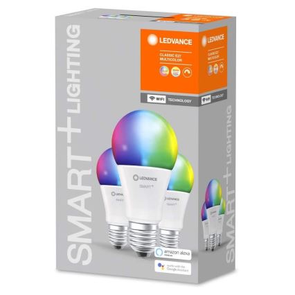 PACK 3x ampoule à intensité variable LED RGB SMART+ E27/9W/230V 2700K-6500K Wi-Fi - Ledvance