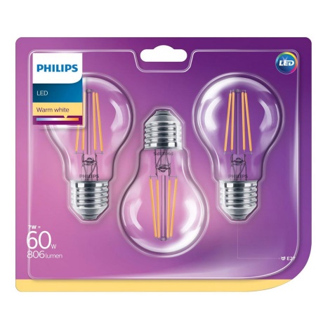 PACK 3x Ampoule LED Philips VINTAGE E27/7W/230V 2700K