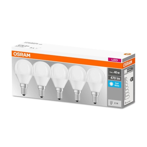 PACK 5x Ampoule LED BASE P40 E14/5W/230V 4000K - Osram