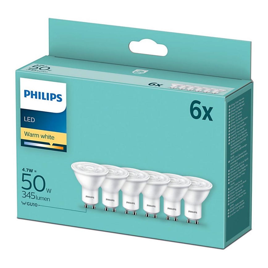 PACK 6x Ampoule LED Philips GU10/4,7W/230V 2700K