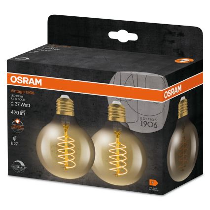 Pack de 2 ampoules LED dimmables à filament vintage E27/4,8W/230V 2200K - Osram