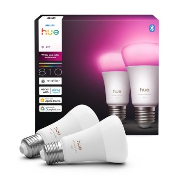Pack de 2 ampoules LED dimmables Philips Hue WHITE AND COLOR AMBIANCE E27/6W/230V 1000-20000K