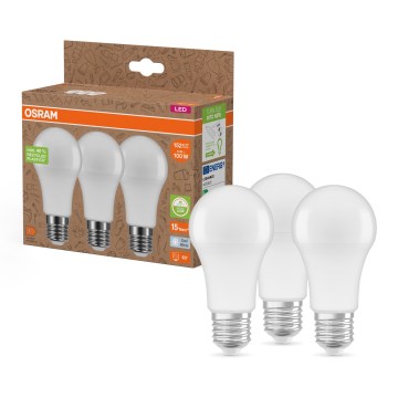 Pack de 3 ampoules LED A100 en plastique recyclé, culot E27, 14 W, 230 V, 4000 K - Osram