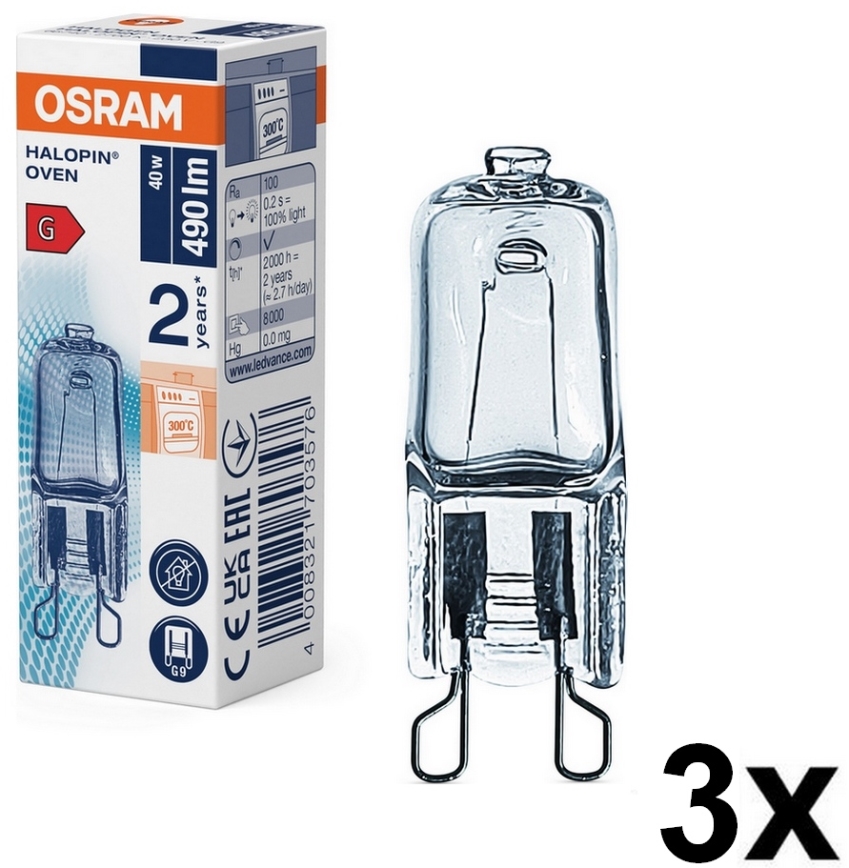 Pack de 3 ampoules pour four HALOPIN G9/40W/230V 2700K - Osram