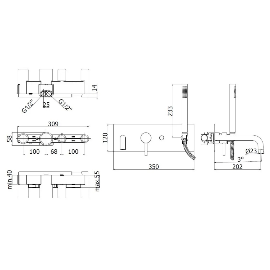 Paffoni - Ensemble pour baignoire LIGHT chrome brillant