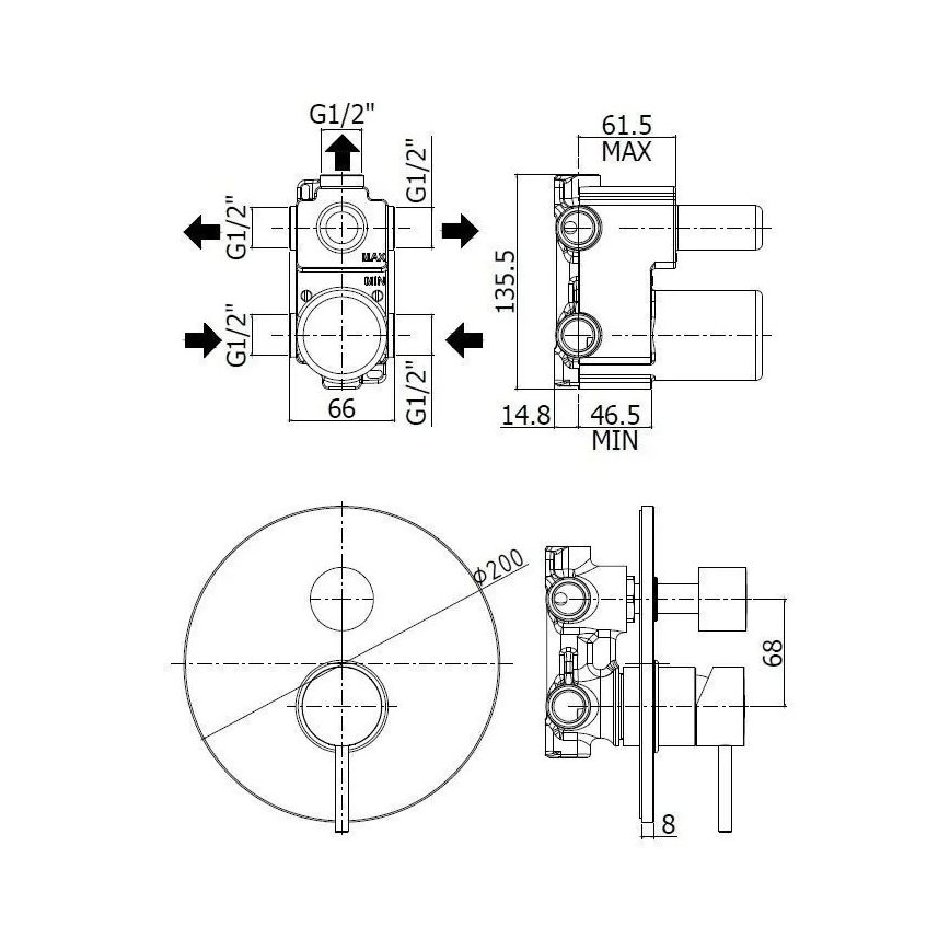 Paffoni - Mitigeur de douche pour installation encastrée LIGHT noir