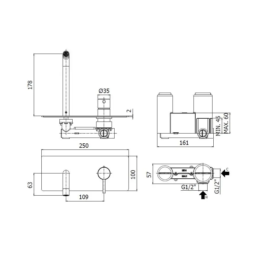 Paffoni - Mitigeur de lavabo pour installation encastrée LIGHT, chrome brillant