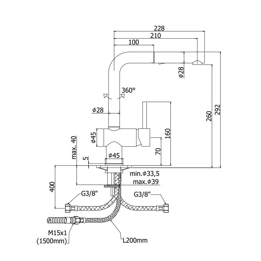 Paffoni - Mitigeur d'évier avec douchette extractible LIGHT 29,2 cm noir