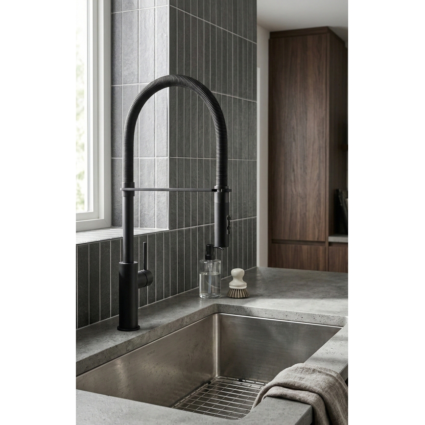 Paffoni - Mitigeur d'évier avec douchette extractible LIGHT 52,5 cm noir