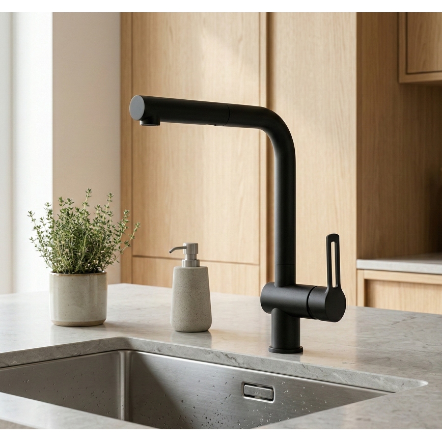 Paffoni - Mitigeur d'évier RINGO 29,2 cm avec douchette extractible, noir