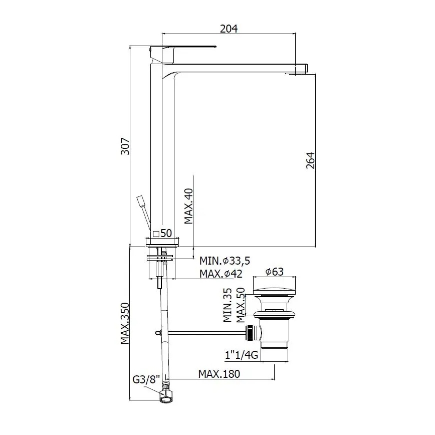 Paffoni - Mitigeur pour lavabo + bonde TANGO inox