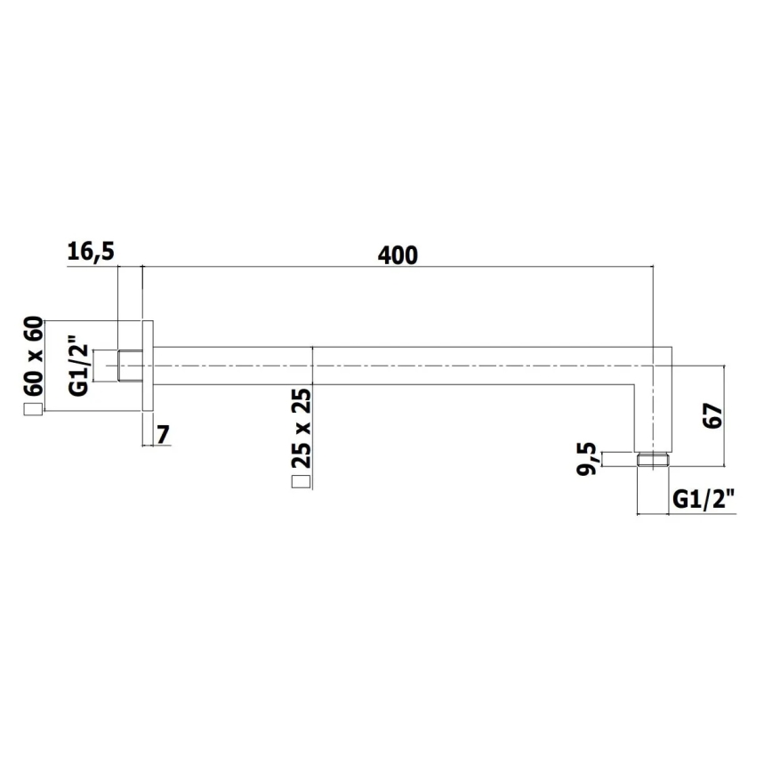 Paffoni - Vierkante douchearm 40 cm, zwart