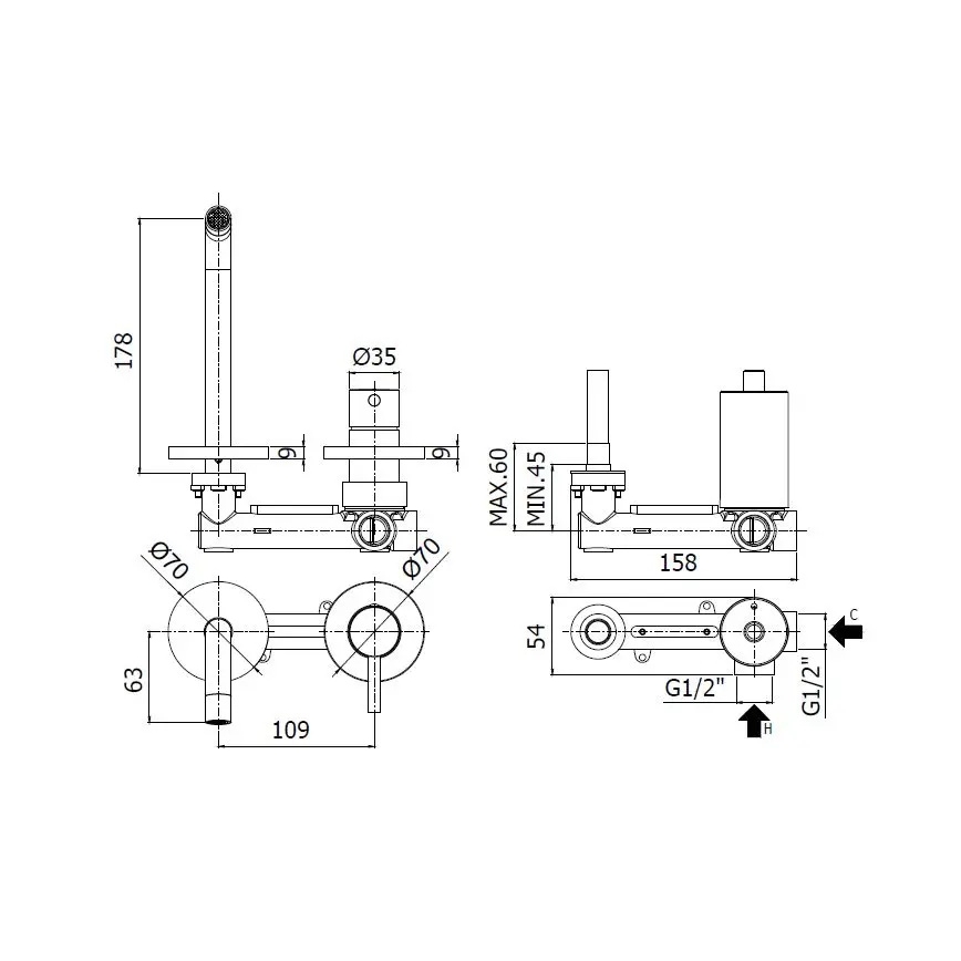 Paffoni - Wastafelkraan voor inbouwmontage LIGHT RVS