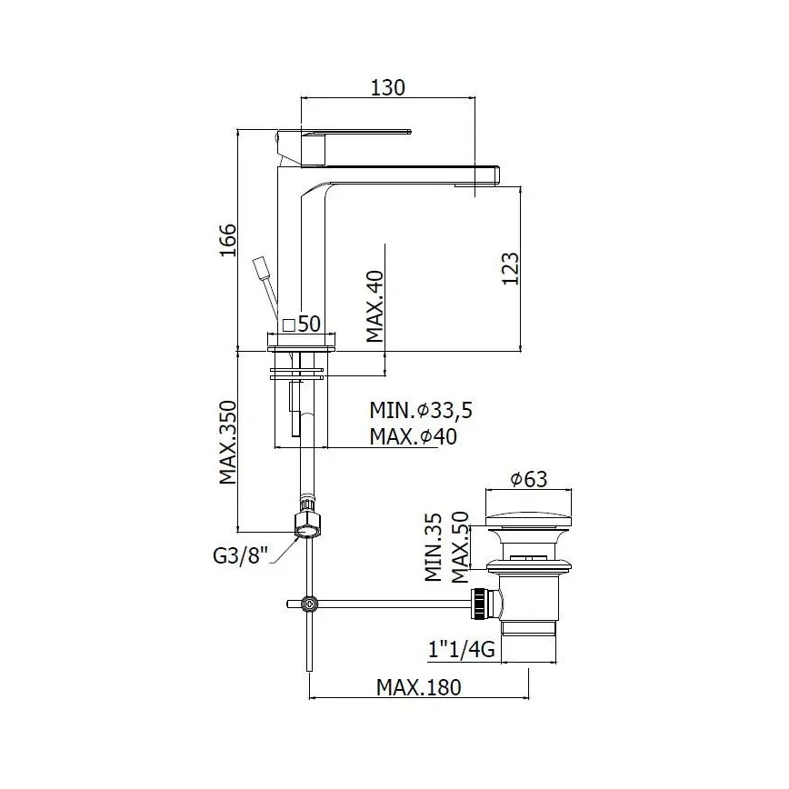 Paffoni - Wastafelmengkraan + afvoer TANGO mat chroom