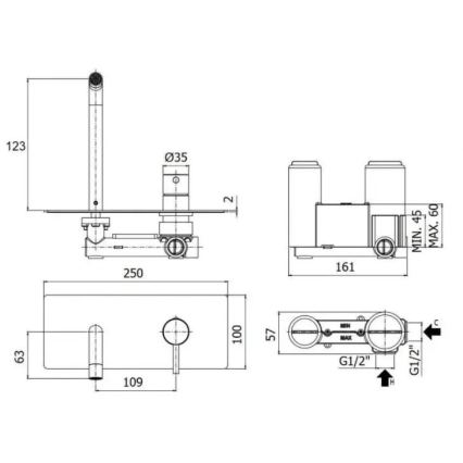 Paffoni - Wastafelmengkraan LIGHT voor inbouw, goud