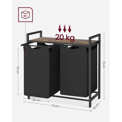 Panier à linge REX 73 x 72 x 33 cm marron/noir