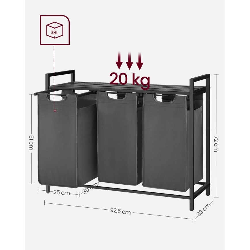 Panier à linge REX noir/gris