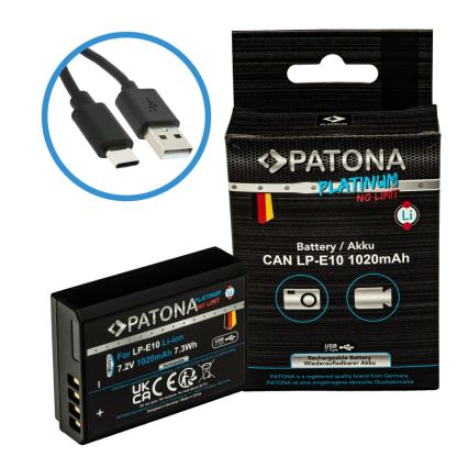 PATONA - Accu Canon LP-E10 1020mAh Li-Ion Platinum USB-C opladen