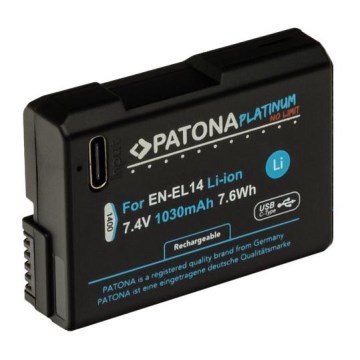 PATONA - Accu Nikon EN-EL14/EN-EL14A 1030mAh Li-Ion Platinum USB-C opladen