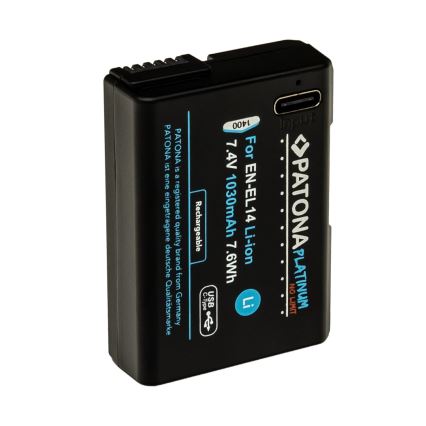 PATONA - Accu Nikon EN-EL14/EN-EL14A 1030mAh Li-Ion Platinum USB-C opladen