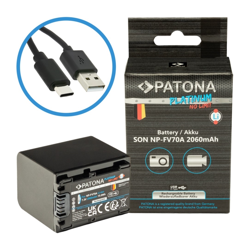 PATONA - Accu Sony NP-FV70A 2060mAh Li-Ion Platinum USB-C opladen