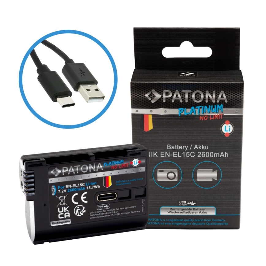 PATONA - Accu voor Nikon EN-EL15C 2600mAh Li-Ion Platinum USB-C