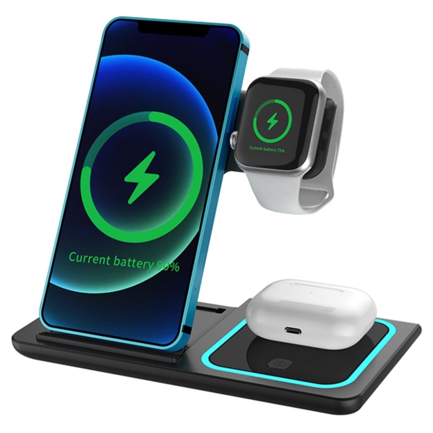PATONA -Draadloze Oplader 3in1 voor iPhone zwart