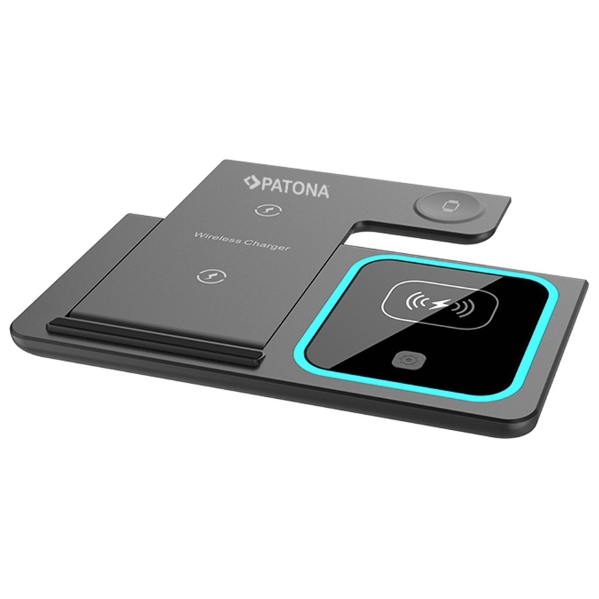 PATONA -Draadloze Oplader 3in1 voor iPhone zwart