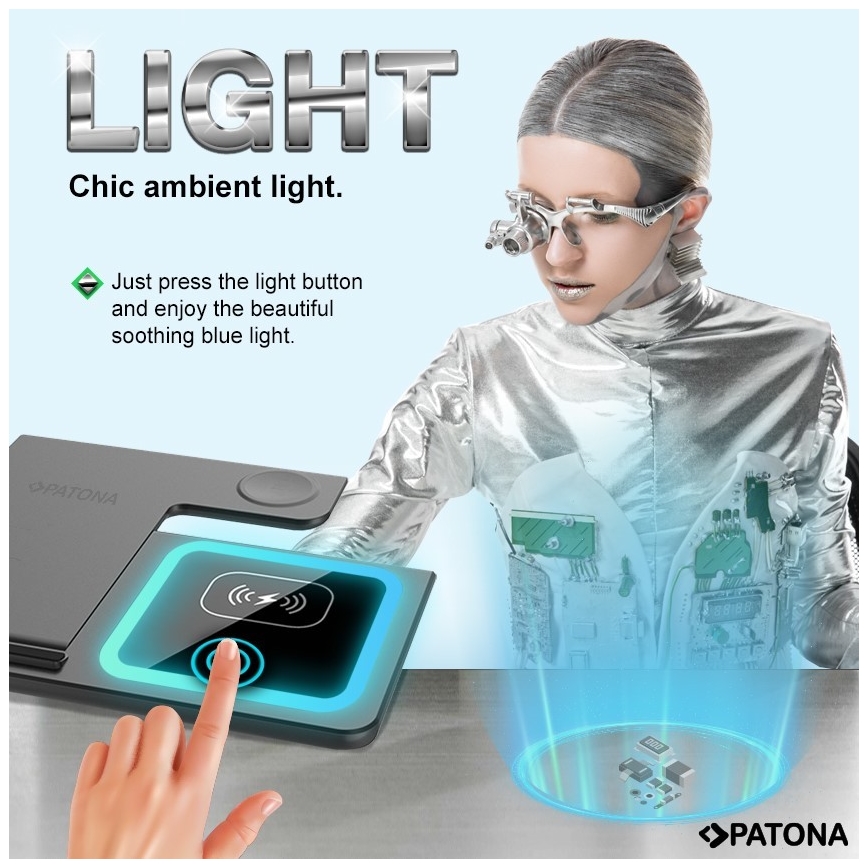 PATONA -Draadloze Oplader 3in1 voor iPhone zwart