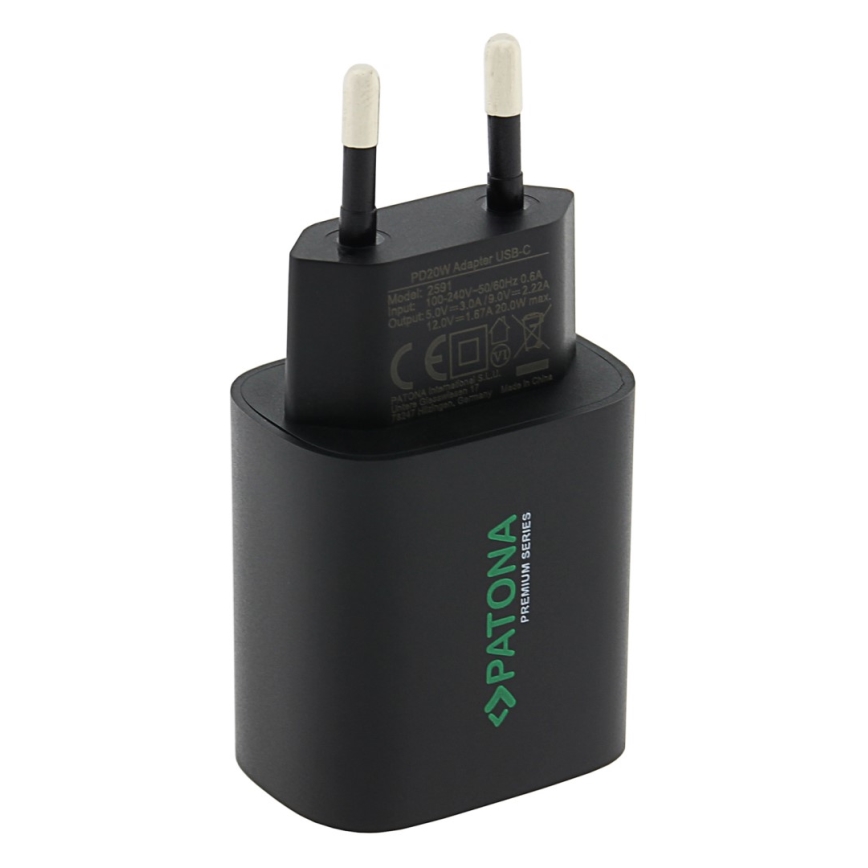 PATONA - Oplader USB-C Power delivery 20W/230V zwart