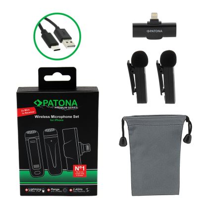 PATONA - SET 2x Draadloze microfoon met clip voor iPhones USB-C 5V