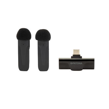 PATONA - SET 2x Draadloze microfoon met clip voor smartphones USB-C 5V 50 mAh