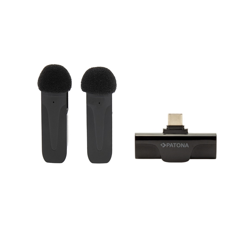 PATONA - SET 2x Draadloze microfoon met clip voor smartphones USB-C 5V 50 mAh