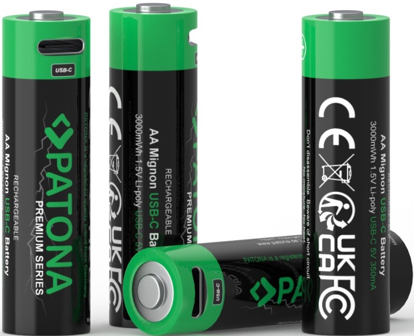 PATONA - SET 4x Accu AA/LR6 Li-Pol 2000mAh 1,5Vs met USB-C opladen
