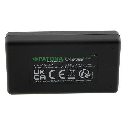 PATONA - Snellader Dual Fuji NP-W126 + kabel USB-C 0,6m