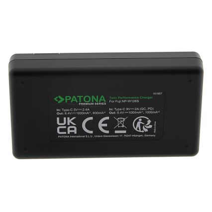 PATONA - Snellader Dual Fuji NP-W126 + USB-C kabel 0,6m