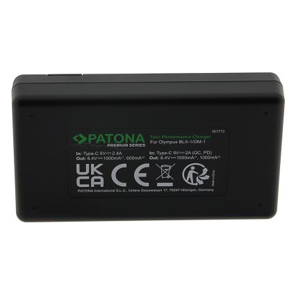 PATONA - Snellader Dual Olympus BLX-1 + kabel USB-C 0.6m