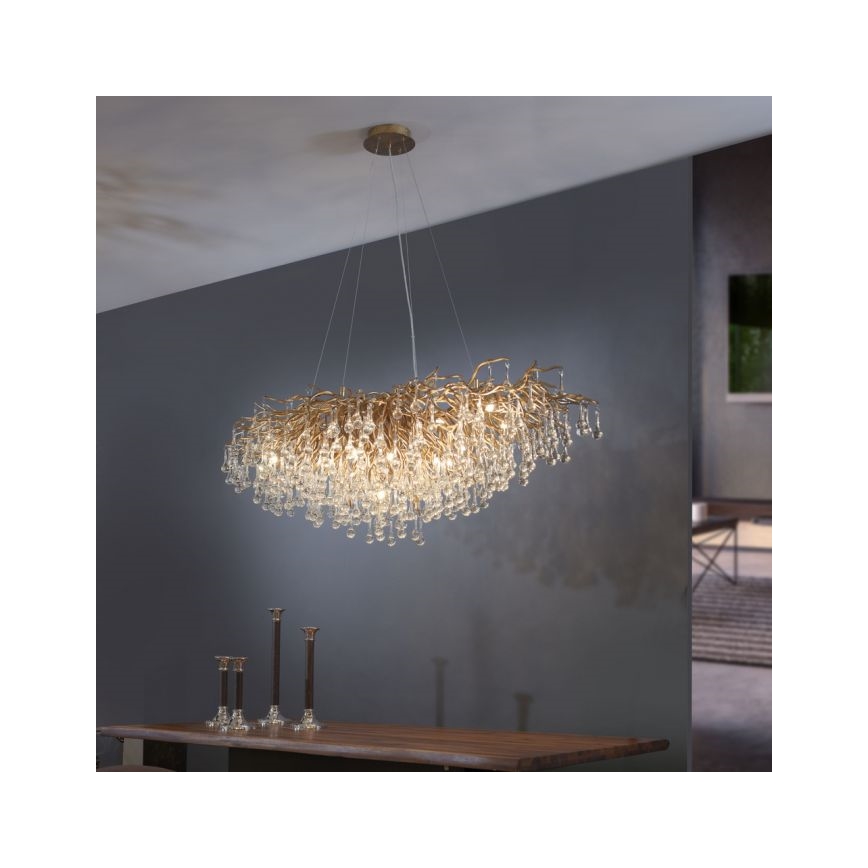 Paul Neuhaus 2031-11 - Suspension filaire ICICLE 15xG9/40W/230V 75x150 cm laiton