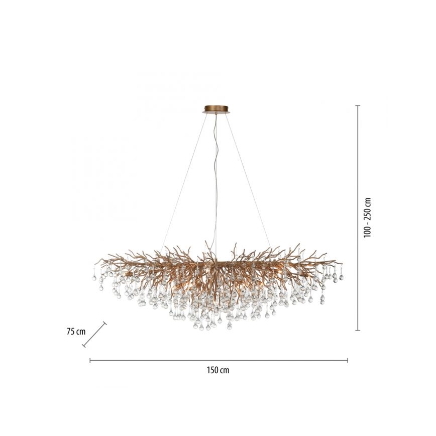 Paul Neuhaus 2031-11 - Suspension filaire ICICLE 15xG9/40W/230V 75x150 cm laiton