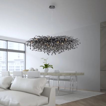 Paul Neuhaus 2031-18 - Kroonluchter met kabelophanging ICICLE 15xG9/40W/230V 75x150 cm zwart