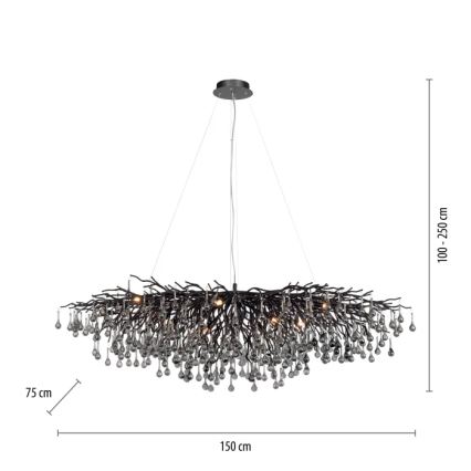 Paul Neuhaus 2031-18 - Kroonluchter met kabelophanging ICICLE 15xG9/40W/230V 75x150 cm zwart