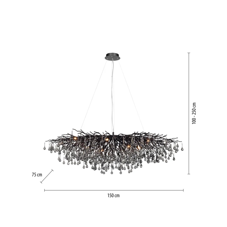 Paul Neuhaus 2031-18 - Kroonluchter met kabelophanging ICICLE 15xG9/40W/230V 75x150 cm zwart